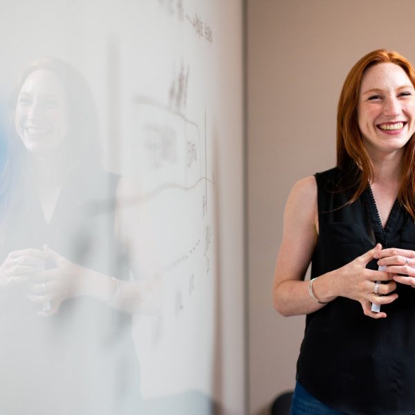 Woman presenting information