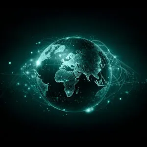 Map of the globe in a digital render