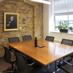 College meeting room with a teleconference set up